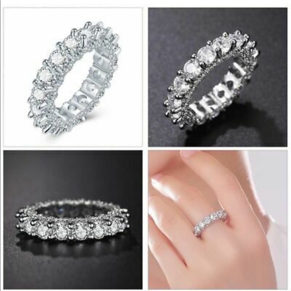 Striking CZ diamond look eternity wedding band ring 5mm
